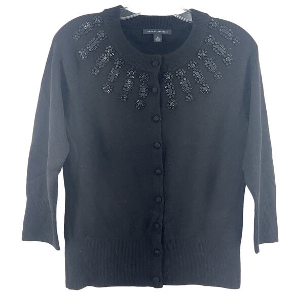 Banana Republic Sweaters - Banana Republic Black Extra Fine Merino Wool Embellished Cardigan Womens M